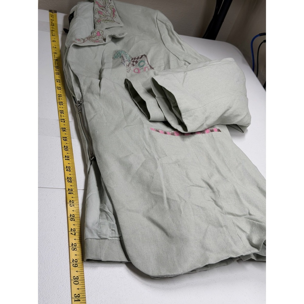 Eloquii Jacket Womens 20 Green Graphic Artsy Whimsical Boho Linen Blend Teacher - Picture 11 of 11